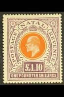 NATAL  1904-08 £1.10s Brown Orange And Deep Purple, Ed VII, SG 162, Superb Mint Og. For More Images, Please Visit Http:/ - Unclassified