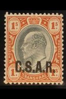 TRANSVAAL  RAILWAY OFFICIAL STAMPS 1905 1s Bluish Grey And Red-brown With "C.S.A.R." Overprint, SG RO9, Very Fine Mint.  - Unclassified