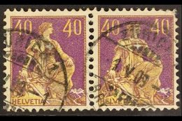1908  40c Orange-yellow And Purple "Sitting Helvetia" (type I) With Designers Name In Full On Rock, SG 231 Or Michel 101 - Sonstige & Ohne Zuordnung