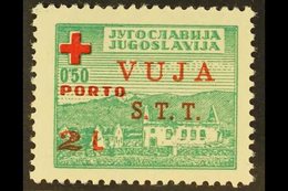 ZONE B  POSTAGE DUE 1948 2l On 50p Green And Red, Red Cross, SG BD4, Superb Never Hinged Mint. Signed. Scarce Stamp. For - Other & Unclassified