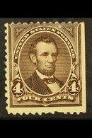 1894  4c Dark Brown, Lincoln, No Watermark, Scott 254, Never Hinged Mint, Centred High, Straight Edge. For More Images,  - Autres & Non Classés