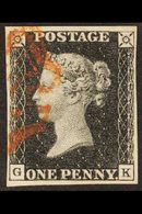 1840  1d Black 'GK' Plate 3, SG 2, Used With 4 Margins And Red MC Cancellation. For More Images, Please Visit Http://www - Ohne Zuordnung