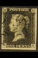 1840  1d Black 'CK' Plate 1b, SG 2, Used With 4 Margins & Neat Black MC Cancellation. For More Images, Please Visit Http - Ohne Zuordnung