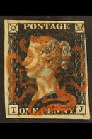 1840  1d Intense Black 'TJ' Plate 8 With Strong RE-ENTRY (SG Spec AS46a), Used With Choice Upright Bright Red MC Cancel, - Unclassified