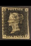 LATE USE.  1840 1d Black 'OF' Plate 1b, SG 2, 4 Margins, Used With NORTH WESTERN LONDON "9" NUMERAL Of Kentish Town (iss - Unclassified