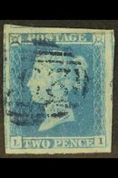 1841  2d Blue Imperf Used With BRIGHT BLUE Barred Numeral Pmk. Impressive, With 4 Very Large Margins Showing Portions Of - Other & Unclassified