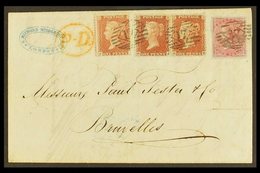 1855 LINE ENGR. / SURFACE PRINT COMBO.  1855 (5 Dec) EL From Ilford To Belgium Bearing A Lovely 4- Stamp Franking Of The - Other & Unclassified