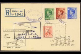 LUNDY ISLAND  1936 (1st September) Registered Cover Bearing  Lundy ½ Puffin (Lundy Rectangular Cancel), Atlantic Coast A - Other & Unclassified