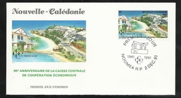 FDC Lettre Premier Jour Nouméa Le 02/12/1991 Le N°628   50ème Ann. Caisse Centrale De Coopération Economique TB - Briefe U. Dokumente