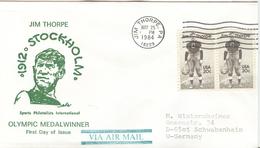 USA JIM Thorpe Winner Decathlon 1912 First Day Cancel Jim Thorpe MAY 25 1984 Postoffice Cancel On The Back - Zomer 1912: Stockholm