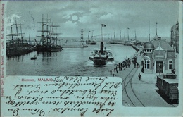 ! Alte Mondschein Ansichtskarte Malmö, Hamnen, Hafen, Harbour, Schweden, 1901, Raddampfer, Segelschiffe, Eisenbahngleise - Sweden