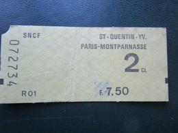 TICKET  SNCF  RATP RER Métro -  PARIS - ST QUENTIN, MONTPARMASSE - TBE - World