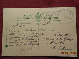 Carte De 1917  à Destination De Marseilles Avec Cachet Bateau (transport Le Loire) - Cartas & Documentos