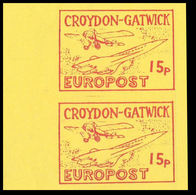 GREAT BRITAIN-Croydon Gatwick 1971 Aeroplane Concorde 15p #1 Large MARG.PAIR PROOF Yellow Paper - Ensayos, Pruebas & Reimpresiones