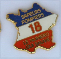 PO86 Pin's Pompiers Pompier 18 Carte France LE NUMERO QUI SAUVE Qualité Arthus Signé AMC Achat Immédiat Immédiat - Pompiers