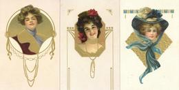 Jugendstil 3'er Serie Frauen Präge-Karten I- Art Nouveau Femmes - Sonstige & Ohne Zuordnung