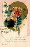 Jugendstil Frau Pfingsten  Künstlerkarte 1900 I-II Art Nouveau - Other & Unclassified