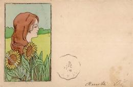 Jugendstil Frau Sonnenblumen Künstlerkarte 1902 I-II Art Nouveau - Altri & Non Classificati