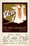Künstler Duisburg (4100) Poeten, L. Die Ersten Gartenbauer Gartenbau Ausstellung  Künstlerkarte 1908 I-II Expo - Autres & Non Classés