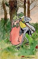 Handgemalt Frosch Personifiziert Sign. Schuller, B. 1915 I-II Peint à La Main Grenouille - Non Classificati