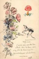 Handgemalt Pilz Blumen Vögel Künstlerkarte 1904 I-II Peint à La Main - Unclassified