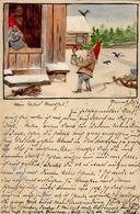 Handgemalt Zwerge Künstlerkarte 1899 I-II Peint à La Main Lutin - Unclassified