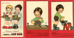 Werbung La Cirage Creme Et Produits Du Lion Noir Lot Mit 3 Künstler-Karten Sign. Mallet, Beatrice I-II Publicite - Advertising