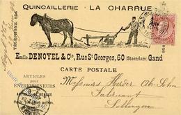 Werbung Landwirtschaft Maschine Grand Belgien Quincaillerie La Charrue Emile Denoyel & Cie Werbe AK 1896 I-II (fleckig)  - Werbepostkarten