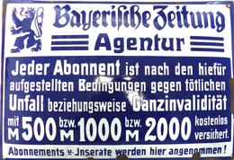 Werbung München (8000) Altes Emailleschild 51 X 36 Cm Bayerische Zeitung II (einige Stellen Abgeplatzt) Publicite Journa - Advertising