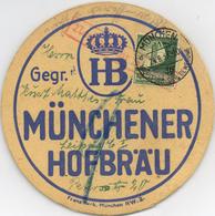Bier Münchener Hofbräu Bierdeckel 1938 Postalisch Verwendet Gelaufen Nach Leipzig I-II Bière - Advertising