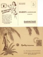Schokolade Darmstadt (6100) Hardy-Schokolade 1 Rückumschlag, 1 Postkarte 1 Preisliste I-II - Werbepostkarten