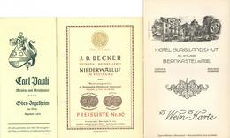 Wein Niederwalluf, Bernkastel, Ober Ingelheim Lot Mit 5 Preislisten I-II Vigne - Exhibitions