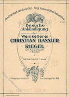 Wein Riegel (7839) Christian Hassler Weinkellerei I-II Vigne - Ausstellungen