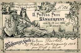 Sängerfest Danzig 1894 Wohnungs Karte I-II (Eckbug, Keien AK) - Musik Und Musikanten