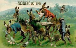 Ostern Hase Personifiziert Kartenspiel Prägedruck 1908 I-II Paques - Ostern