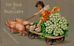 Neujahr Schweine Engel  Prägedruck 1907 I-II Cochon Bonne Annee Ange - New Year