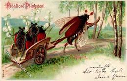 Maikäfer Personifiziert Pfingsten  Lithographie / Prägedruck 1904 I-II Hanneton - Insects