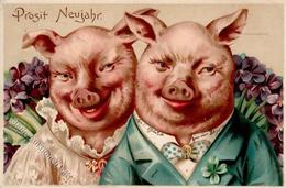 Schwein Personifiziert Neujahr  Lithographie 1904 I-II Cochon Bonne Annee - Andere & Zonder Classificatie