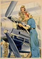 Propaganda WK II Frauen Schaffen Für Euch Im Flugzeugbau Sign. Gagelmann Künstler-Karte I-II Femmes - War 1939-45