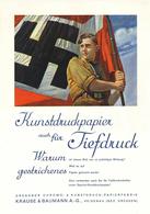 Propaganda WK II Hitler Junge Mit Fahne Werbung Für Kunstdruckpapier Krause & Baumann Heidenau Bez. Dresden Format DIN A - War 1939-45