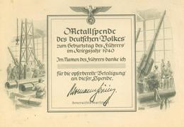 Propaganda WK II Metallspende Des Deutschen Volkes I-II (fleckig) - Weltkrieg 1939-45