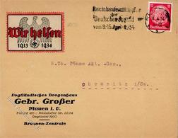 Propaganda WK II Vignette Wir Helfen Auf Brief Vogtländisches Drogenhaus Gebr. Großer Plauen I-II - Weltkrieg 1939-45