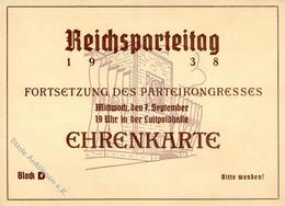 Reichsparteitag Nürnberg WKII - EHRENKARTE 7. Sept. Parteikongreß 1938 -senkr. Gefaltet- - War 1939-45