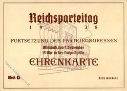 Reichsparteitag Nürnberg WKII - EHRENKARTE 7. Sept. Parteikongreß 1938 -senkr. Gefaltet- - Weltkrieg 1939-45