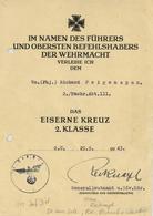 Verleihungsurkunde Das Eiserne Kreuz 2. Klasse II (Stauchung) - Guerre 1939-45