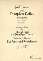 Verleihungsurkunde WK II Ehrenkreuz Der Deutschen Mutter 3. Stufe I-II - Weltkrieg 1939-45