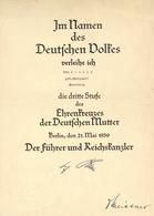 Verleihungsurkunde WK II Ehrenkreuz Der Deutschen Mutter 3. Stufe I-II - Guerra 1939-45