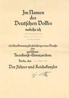 Verleihungsurkunde WK II Treudienst Ehrenzeichen In Gold Für 40 Jährige Treue Dienste I-II - Weltkrieg 1939-45