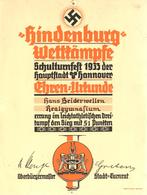 WK II Hannover (3000) Urkunde Hindenburg Wettkämpfe II (Reißnagelloch) - Guerra 1939-45