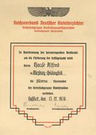 WK II Würzburg (8700) Verleihungsurkunde Silberne Ehrennadel Für Förderung Der Geflügelzucht I-II - War 1939-45